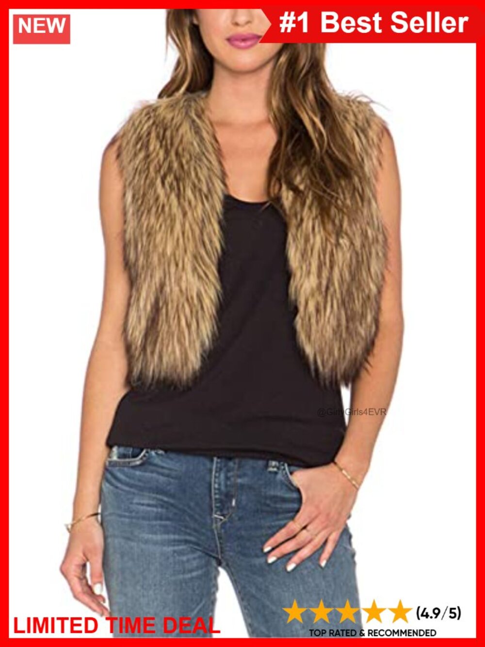 Faux Fur Sleeveless Vest Open Front Fluffy Layering